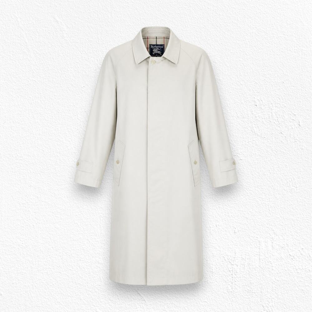 Vintage 80s Burberrys Beige Nova Check Trench Raincoat England Mac Coat Size XL